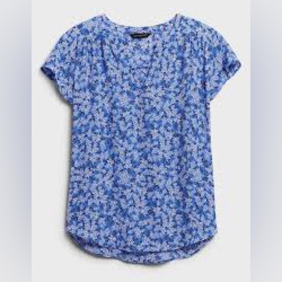 Banana Republic Blue Floral Flutter Sleeve Blouse – V-Neck, Size L, NWT - Picture 2 of 7